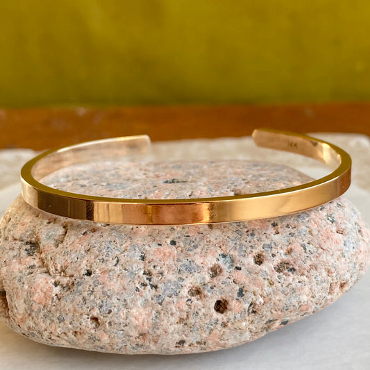 14KT Yellow Gold Polished Solid Open Cuff Bracelet 4mm, 14KT Yellow Gold Polished Solid Open Cuff Bracelet 4mm - Legacy Saint Jewelry