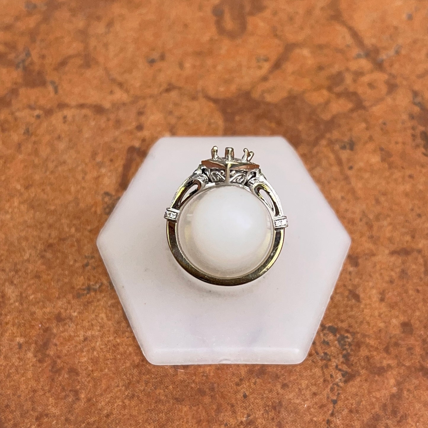 Estate Gabriel + Co 14KT White Gold Pear Pave Diamond Halo Mounting Ring