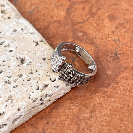 Estate 18KT White Gold Brown + White Pave Diamond Negative Space Ring