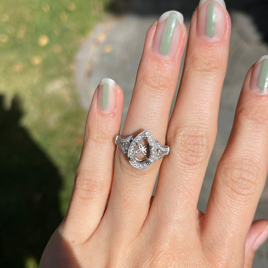 Estate Gabriel + Co 14KT White Gold Pear Pave Diamond Halo Mounting Ring - LSJ