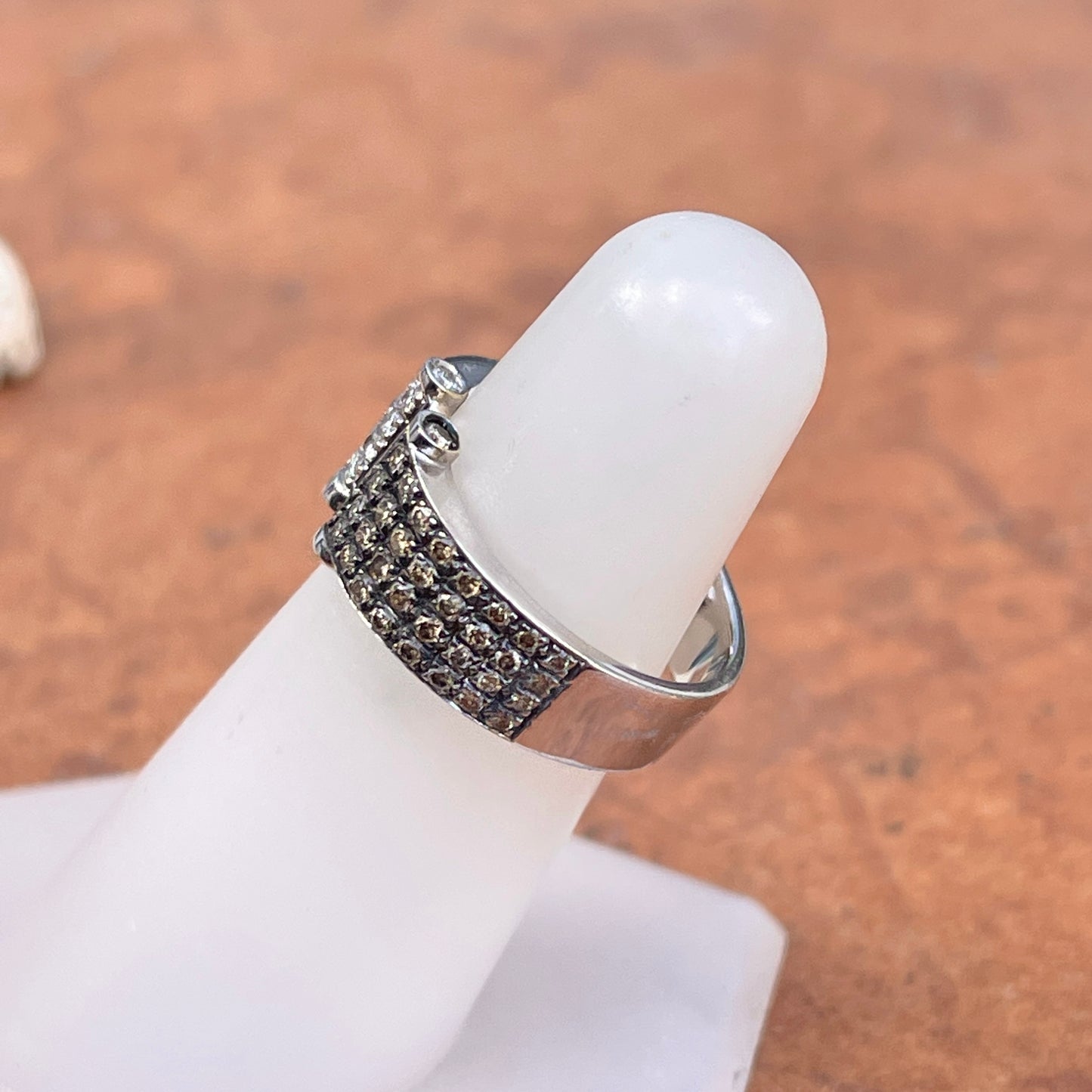 Estate 18KT White Gold Brown + White Pave Diamond Negative Space Ring