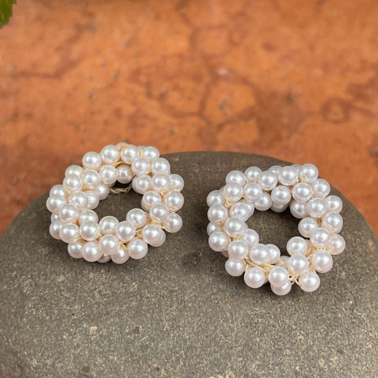 Estate 14KT Yellow Gold Mini White Pearl Round Strand Earring Charms