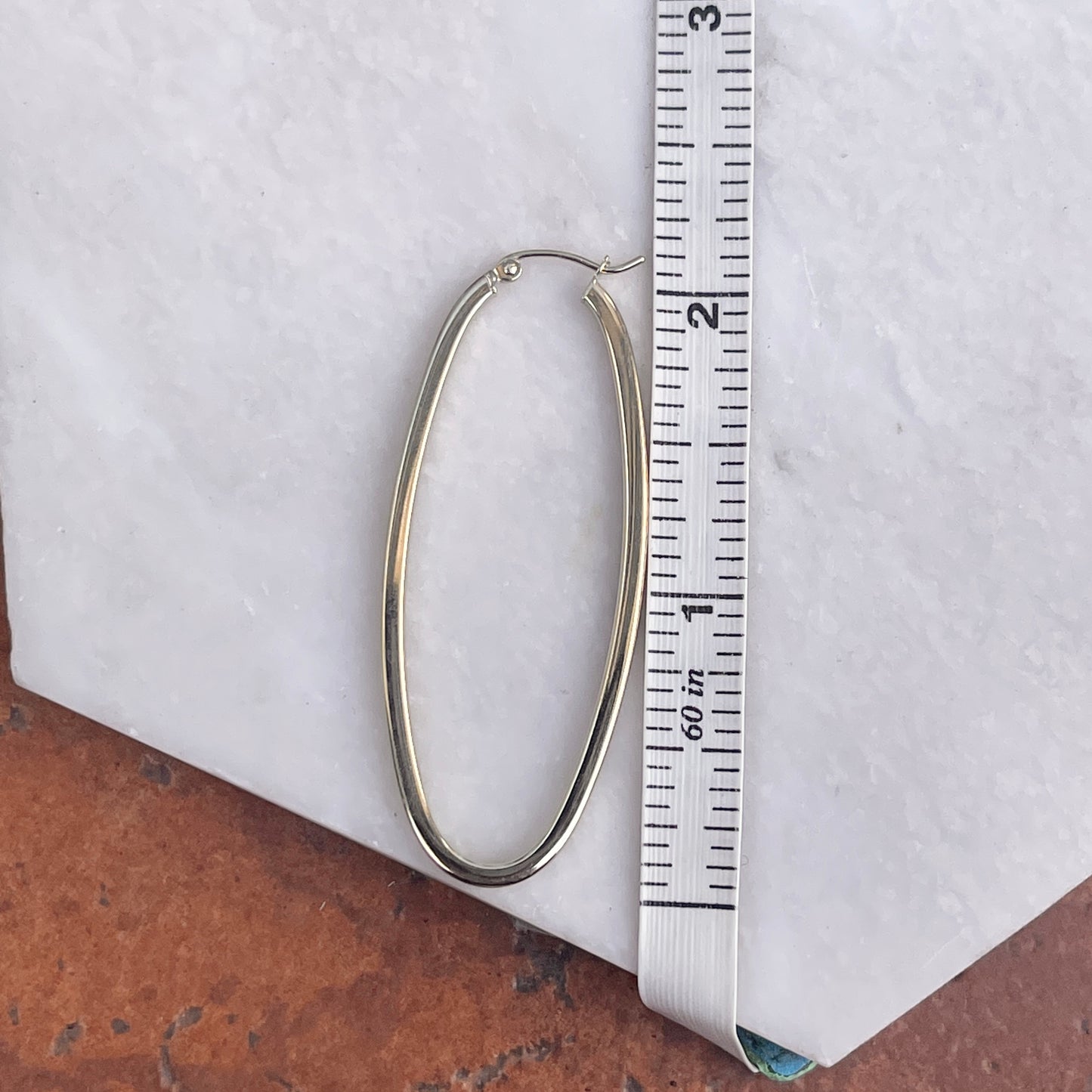 14KT Yellow Gold Squared Tube Oval Hoop Earrings 53mm