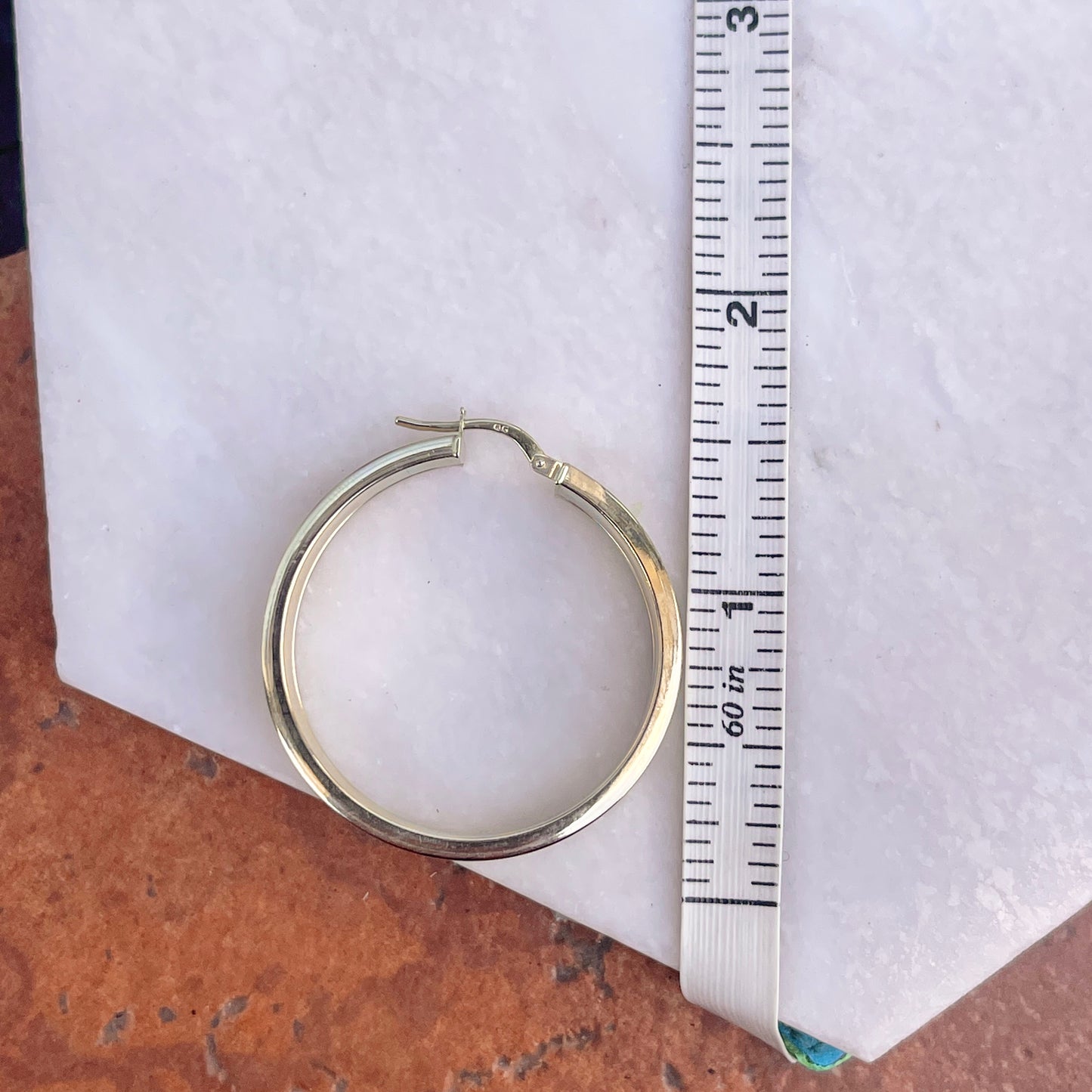 14KT Yellow Gold Satin + Shiny Round Hoop Earrings 35mm