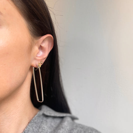 14KT White Gold Squared Oval Hoop Earrings 64mm