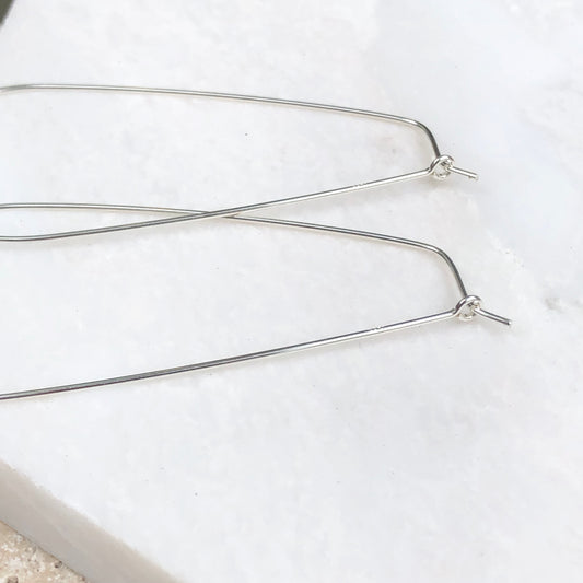 Sterling Silver Teardrop Wire Hoop Earrings 60mm, Sterling Silver Teardrop Wire Hoop Earrings 60mm - Legacy Saint Jewelry