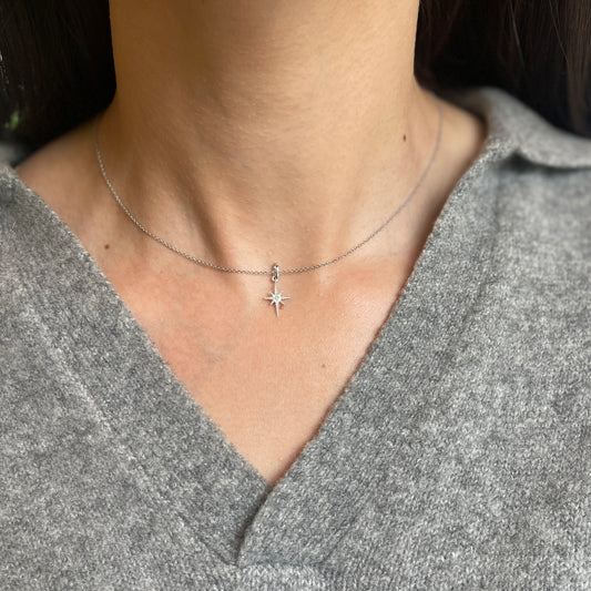 14KT White Gold Diamond North Star Pendant Charm