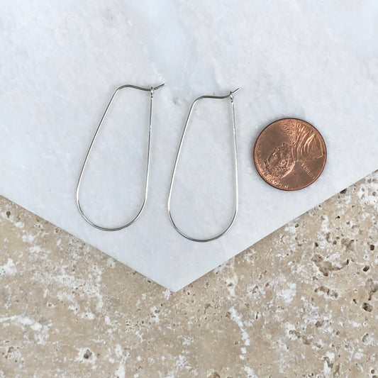 Sterling Silver Teardrop Wire Hoop Earrings 40mm, Sterling Silver Teardrop Wire Hoop Earrings 40mm - Legacy Saint Jewelry