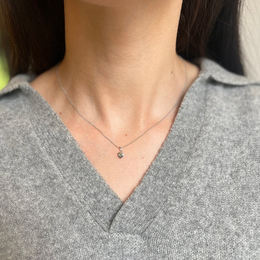 14KT White Gold Mini 3D Heart Pendant Charm 7mm