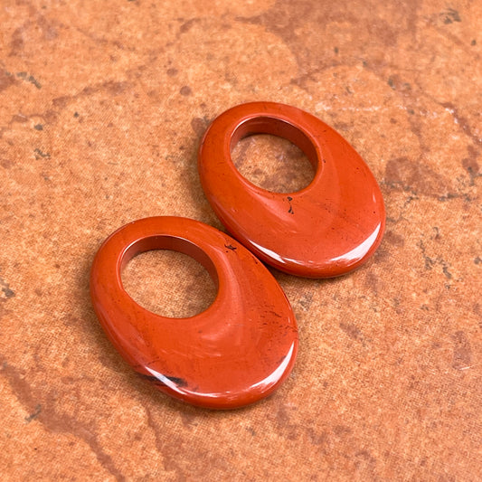 Estate Red Jasper Oval Disc Gemstone Earrings Charms