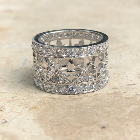 Sterling Silver Pave CZ Fleur de Lis Ring Size 8, Sterling Silver Pave CZ Fleur de Lis Ring Size 8 - Legacy Saint Jewelry