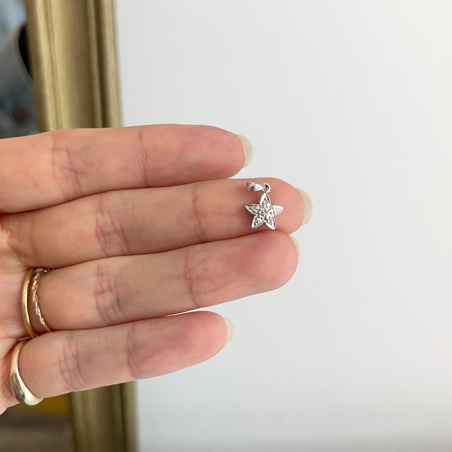 14KT White Gold Pave Diamond Mini Starfish Pendant Charm