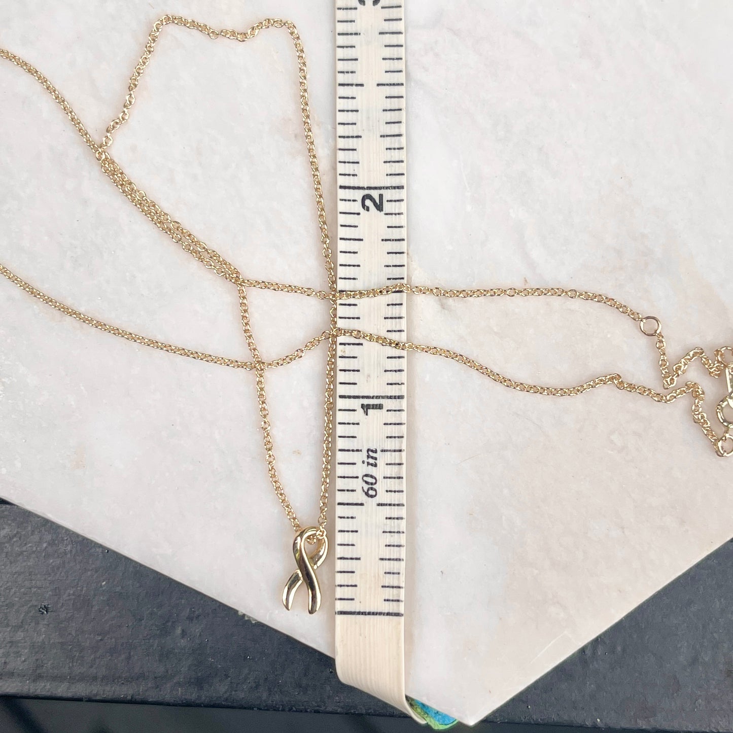 14KT Yellow Gold Cancer Awareness Ribbon Pendant Chain Necklace