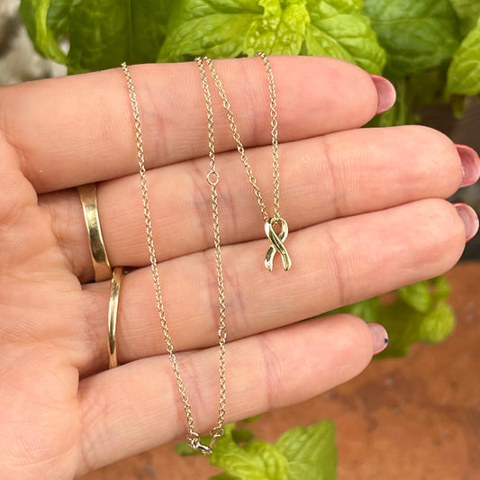 14KT Yellow Gold Cancer Awareness Ribbon Pendant Chain Necklace