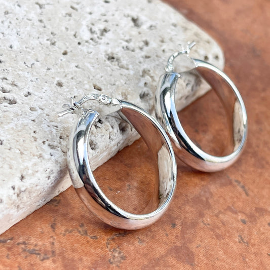 Sterling Silver Half-Round Tube Round Hoop Earrings 28mm