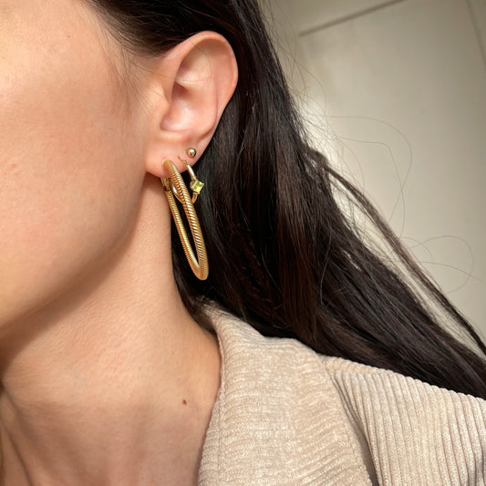 10KT Yellow Gold Shiny Twisted 4mm Round Hoop Earrings 49mm