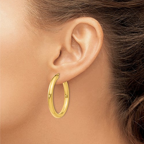 Yellow Gold-Plated Sterling Silver Tube Hoop Earrings 30mm