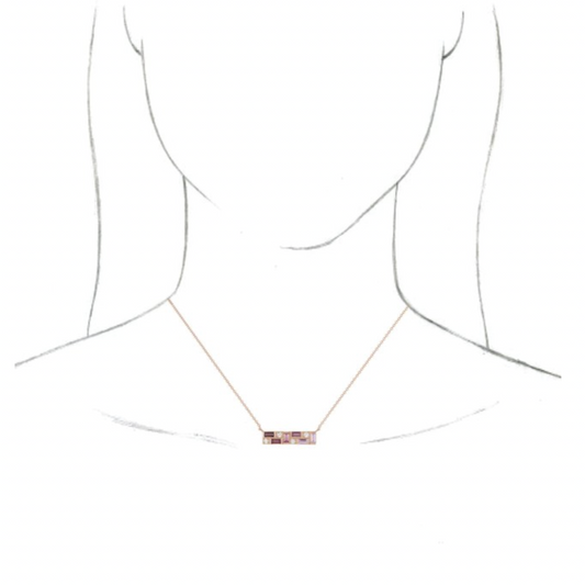 14KT Rose Gold Multi Pink Gemstone + 1/8 CT Diamond Bar Necklace