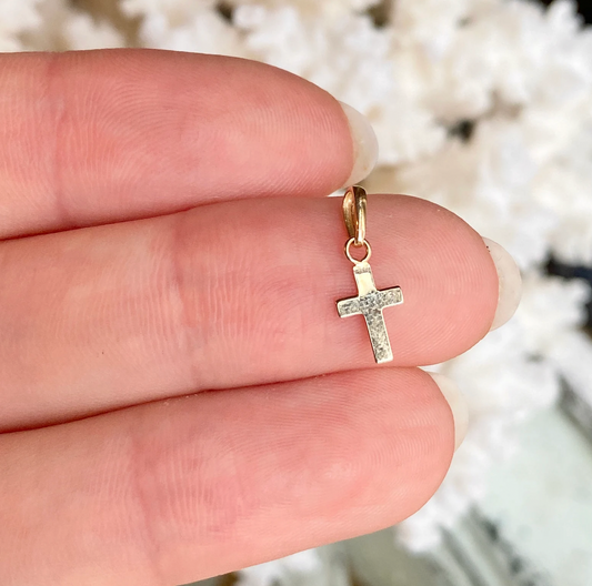 14KT Yellow Gold Mini Cross Pendant Charm 12mm - LSJ