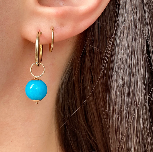 14KT Yellow Gold Turquoise Gemstone Ball Earring Charms