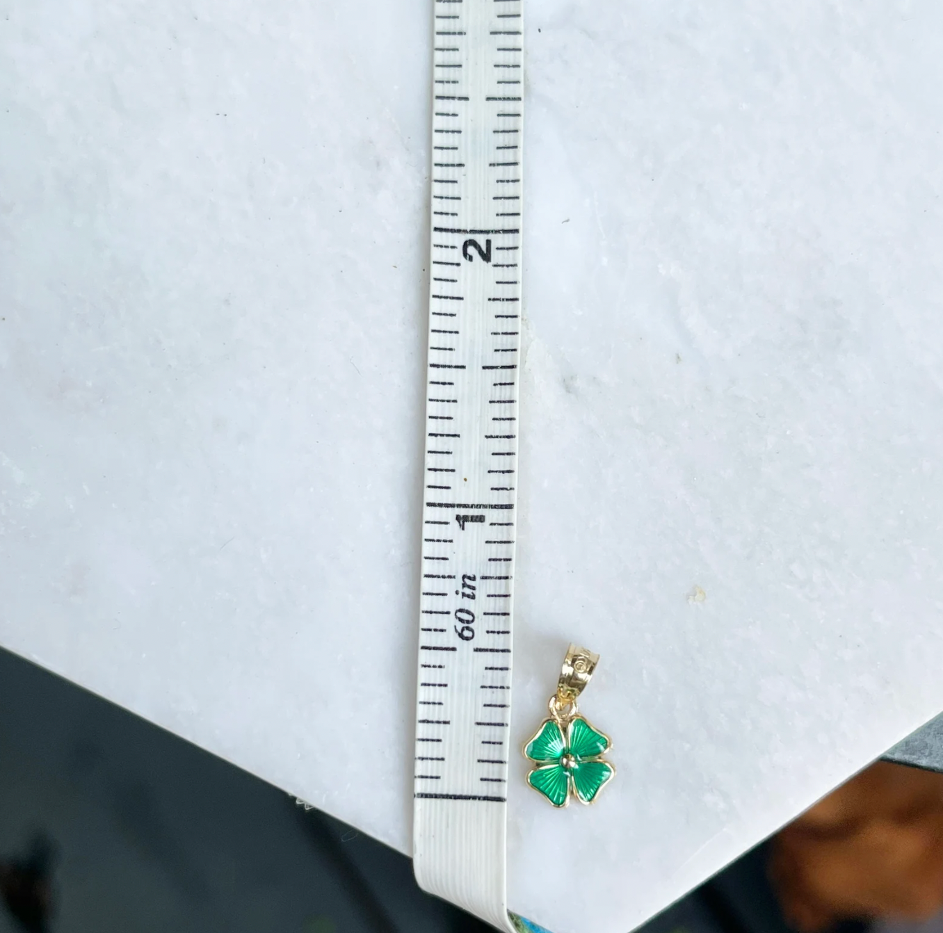 14KT Yellow Gold Mini Green Enamel 4 Leaf Clover Pendant Charm