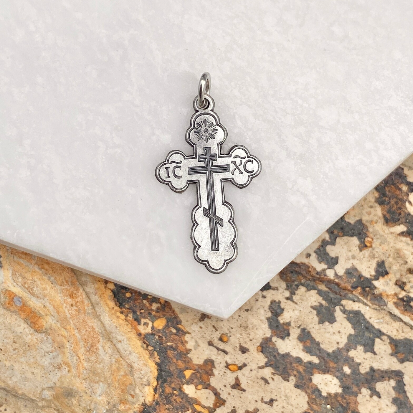 Sterling Silver Satin Eastern Orthodox Cross Pendant 20mm LSJ