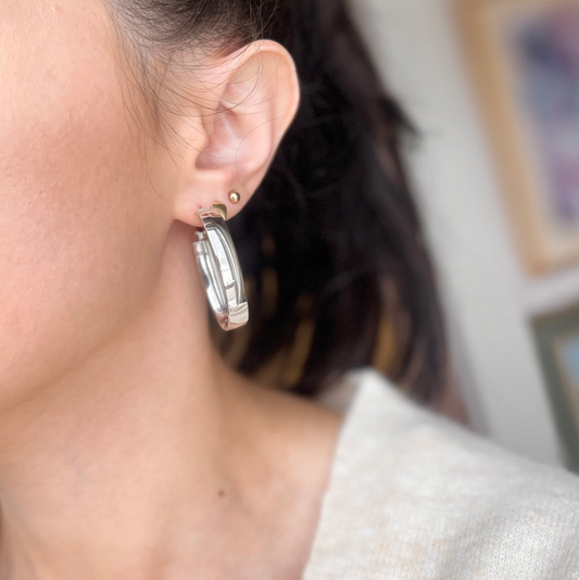 14KT White Gold 7mm Wide Tube Oval Omega Hoop Earrings 43mm