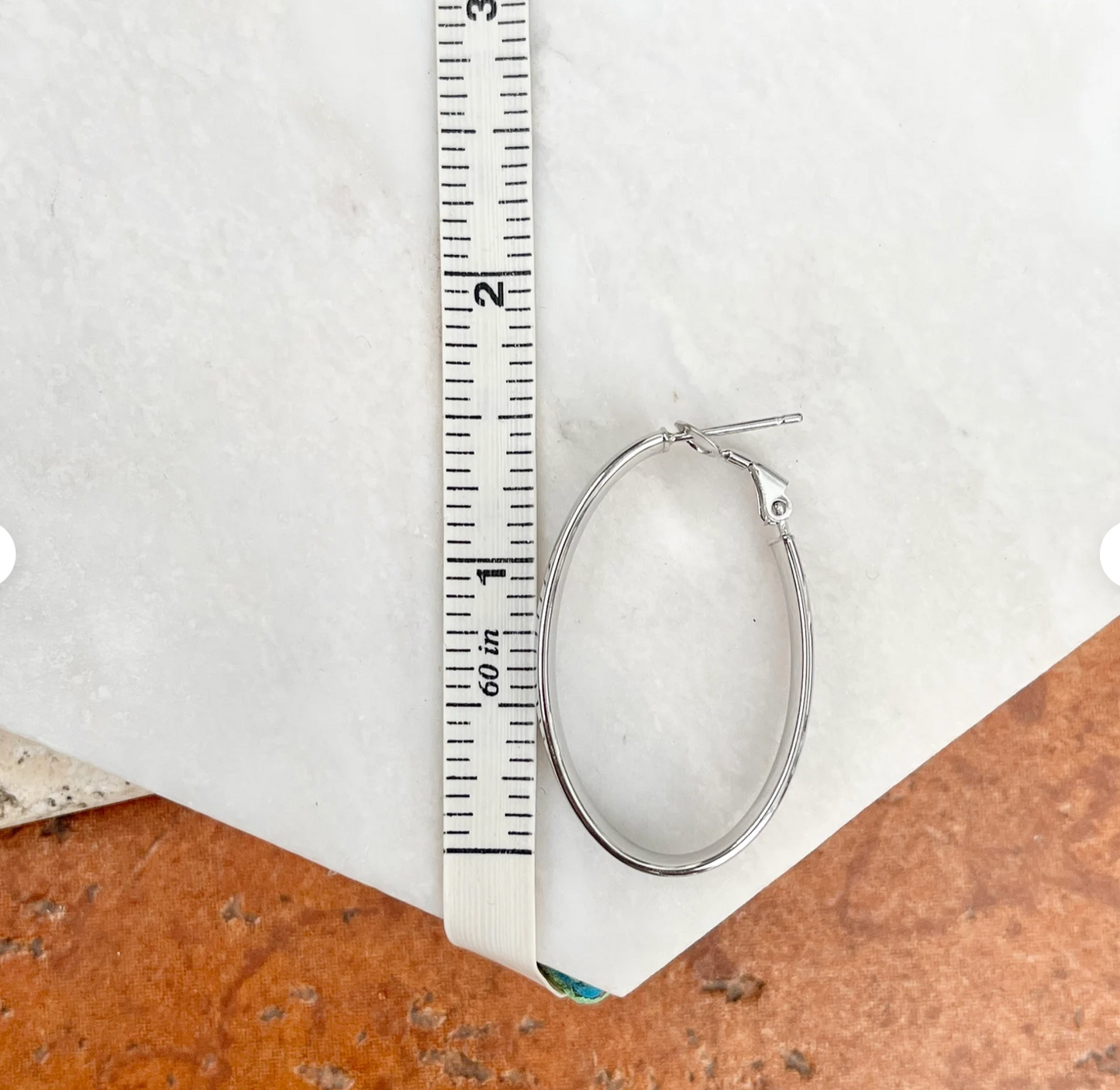 14KT White Gold 7mm Wide Tube Oval Omega Hoop Earrings 43mm