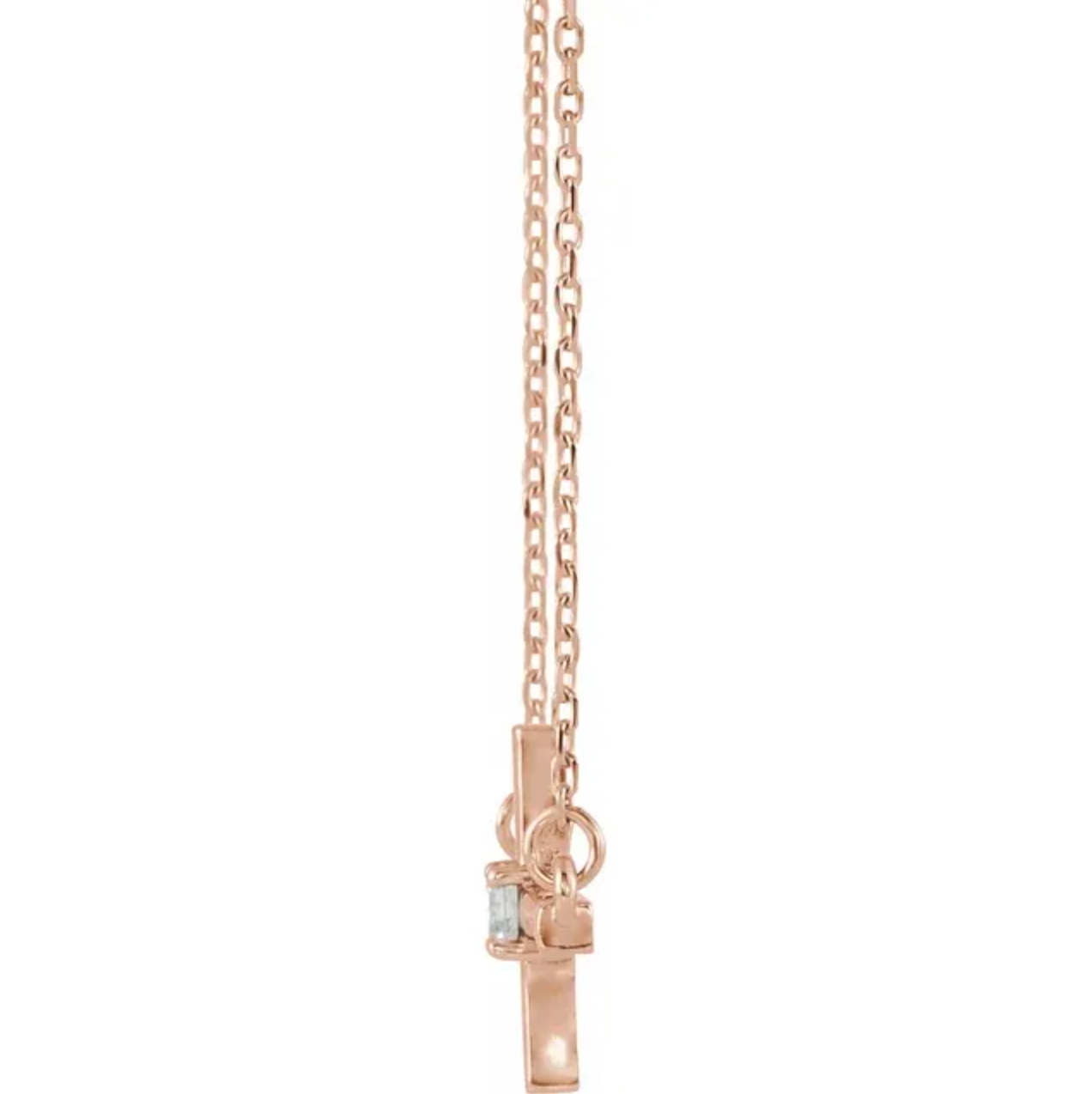 14KT Rose Gold 1/10 Carat Diamond Sideways Cross Necklace