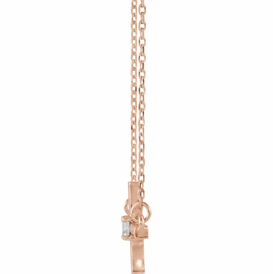 14KT Rose Gold 1/10 Carat Diamond Sideways Cross Necklace