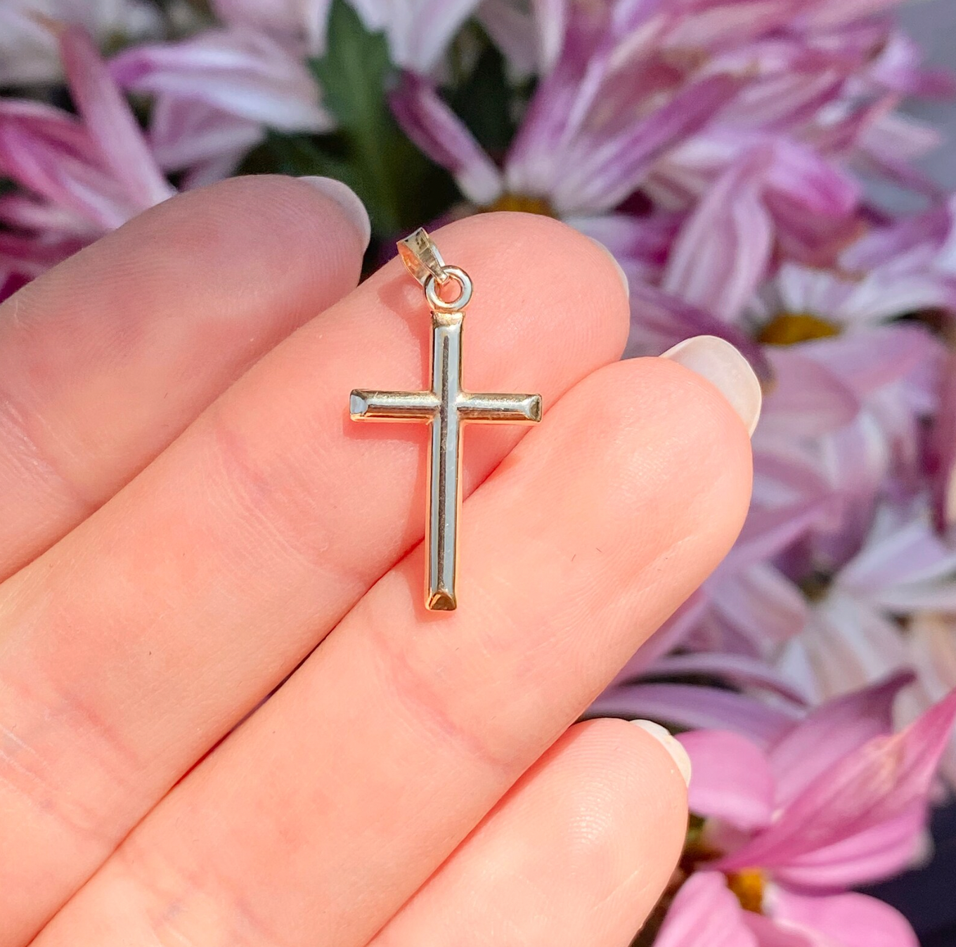 14KT Yellow Gold Simple Cross Pendant Charm 25mm