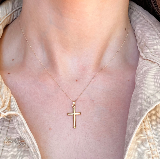 14KT Yellow Gold Simple Cross Pendant Charm 25mm