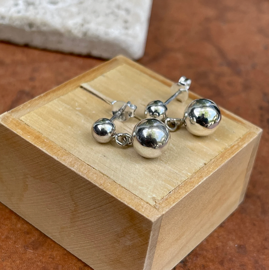 Sterling Silver Double Ball Post Dangle Earrings