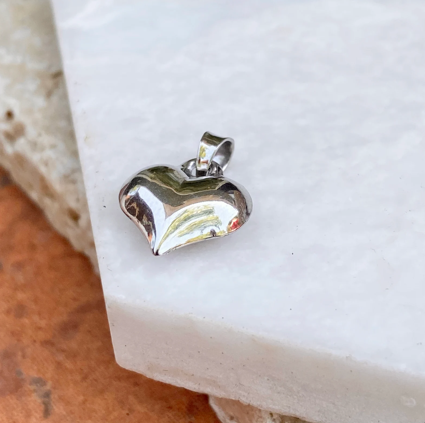 14KT White Gold 3D Puffed Heart Pendant Charm