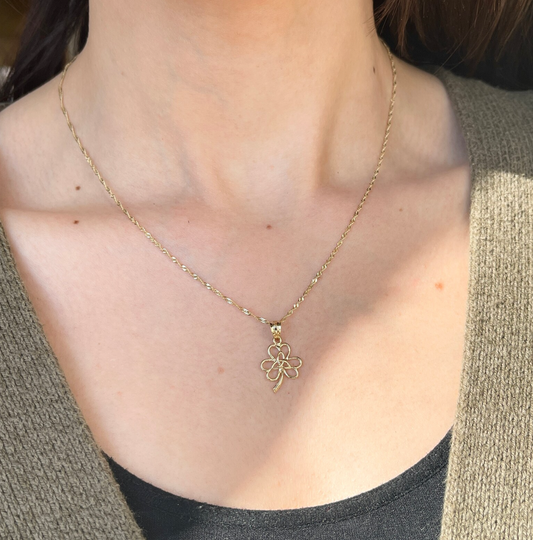 14KT Yellow Gold 3-Leaf Clover trinity Knot Pendant Charm