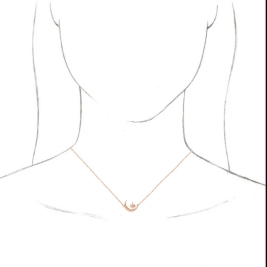 14KT Rose Gold Crescent Moon + Star Pendant Chain Necklace, 14KT Rose Gold Crescent Moon + Star Pendant Chain Necklace - Legacy Saint Jewelry