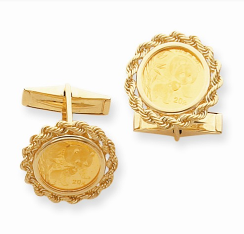 14KT Yellow Gold Rope Panda Coin Bezel Men's Cuff Links Mounting, 14KT Yellow Gold Rope Panda Coin Bezel Men's Cuff Links Mounting - Legacy Saint Jewelry