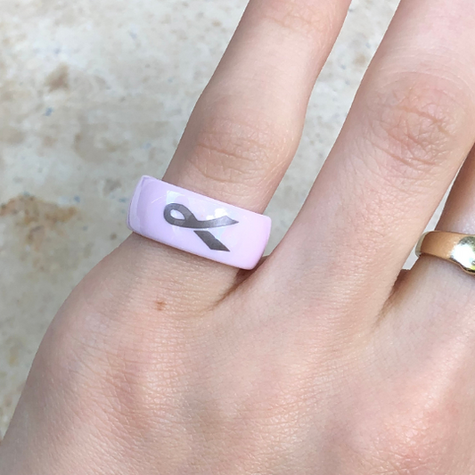 Pink Ceramic Breast Cancer Awareness Ribbon Ring, Pink Ceramic Breast Cancer Awareness Ribbon Ring - Legacy Saint Jewelry