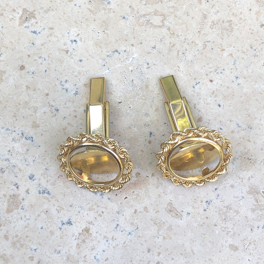 14KT Yellow Gold Rope Panda Coin Bezel Men's Cuff Links Mounting, 14KT Yellow Gold Rope Panda Coin Bezel Men's Cuff Links Mounting - Legacy Saint Jewelry