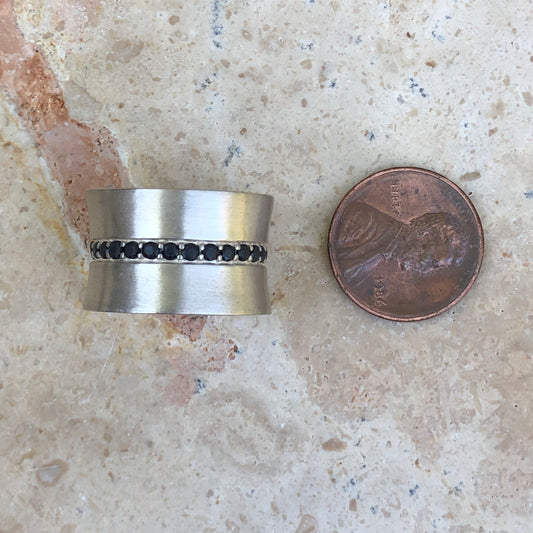 Sterling Silver Black Onyx Concave Cigar Band Matte Ring Size 8, Sterling Silver Black Onyx Concave Cigar Band Matte Ring Size 8 - Legacy Saint Jewelry