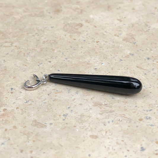 14KT White Gold Black Onyx Teardrop Pendant Long Charm, 14KT White Gold Black Onyx Teardrop Pendant Long Charm - Legacy Saint Jewelry