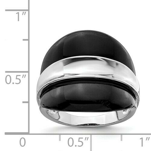 Sterling Silver Genuine Onyx Cigar Band Ring, Sterling Silver Genuine Onyx Cigar Band Ring - Legacy Saint Jewelry