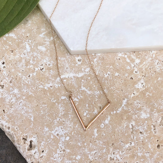 14KT Rose Gold Polished "V" Chain Necklace, 14KT Rose Gold Polished "V" Chain Necklace - Legacy Saint Jewelry