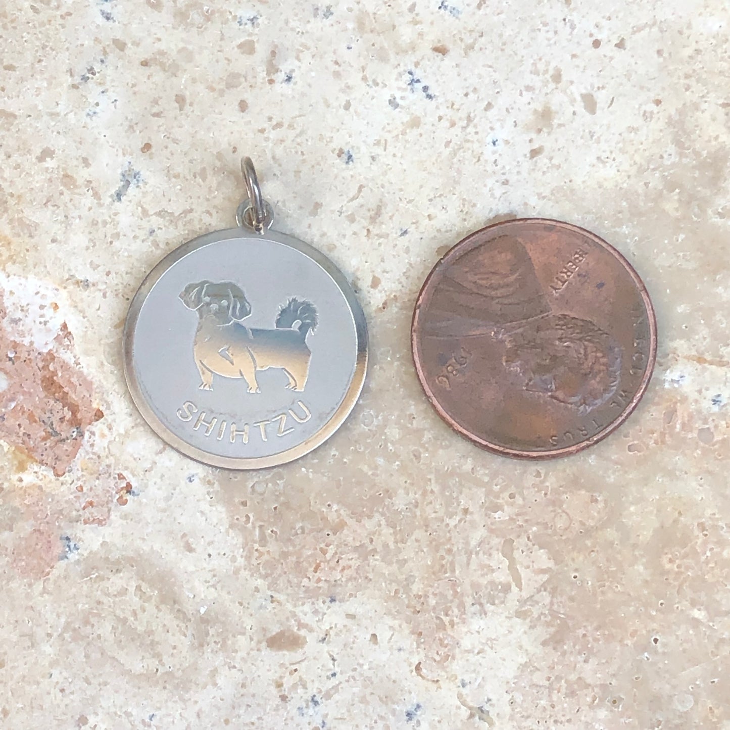 Sterling Silver Shih Tzu Pendant Charm Satin Disc, Sterling Silver Shih Tzu Pendant Charm Satin Disc - Legacy Saint Jewelry
