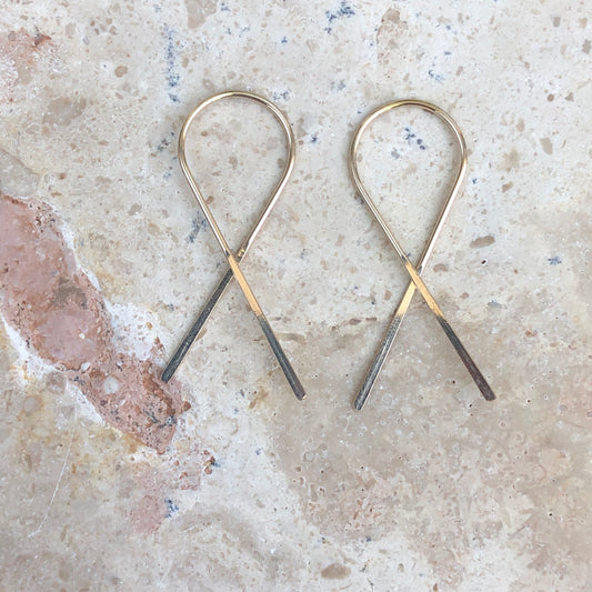 14KT Yellow Gold Filled Threader Ribbon Ear Wire Earrings, 14KT Yellow Gold Filled Threader Ribbon Ear Wire Earrings - Legacy Saint Jewelry