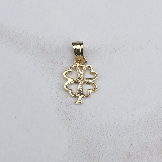 10KT Yellow Gold Mini Cut-Out 4 Leaf Clover Pendant Charm, 10KT Yellow Gold Mini Cut-Out 4 Leaf Clover Pendant Charm - Legacy Saint Jewelry