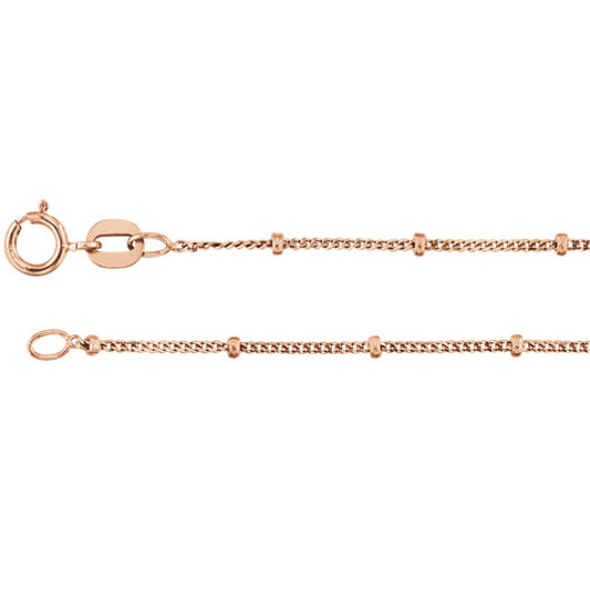 14KT Rose Gold Beaded Curb Link Chain Necklace 1mm, 14KT Rose Gold Beaded Curb Link Chain Necklace 1mm - Legacy Saint Jewelry