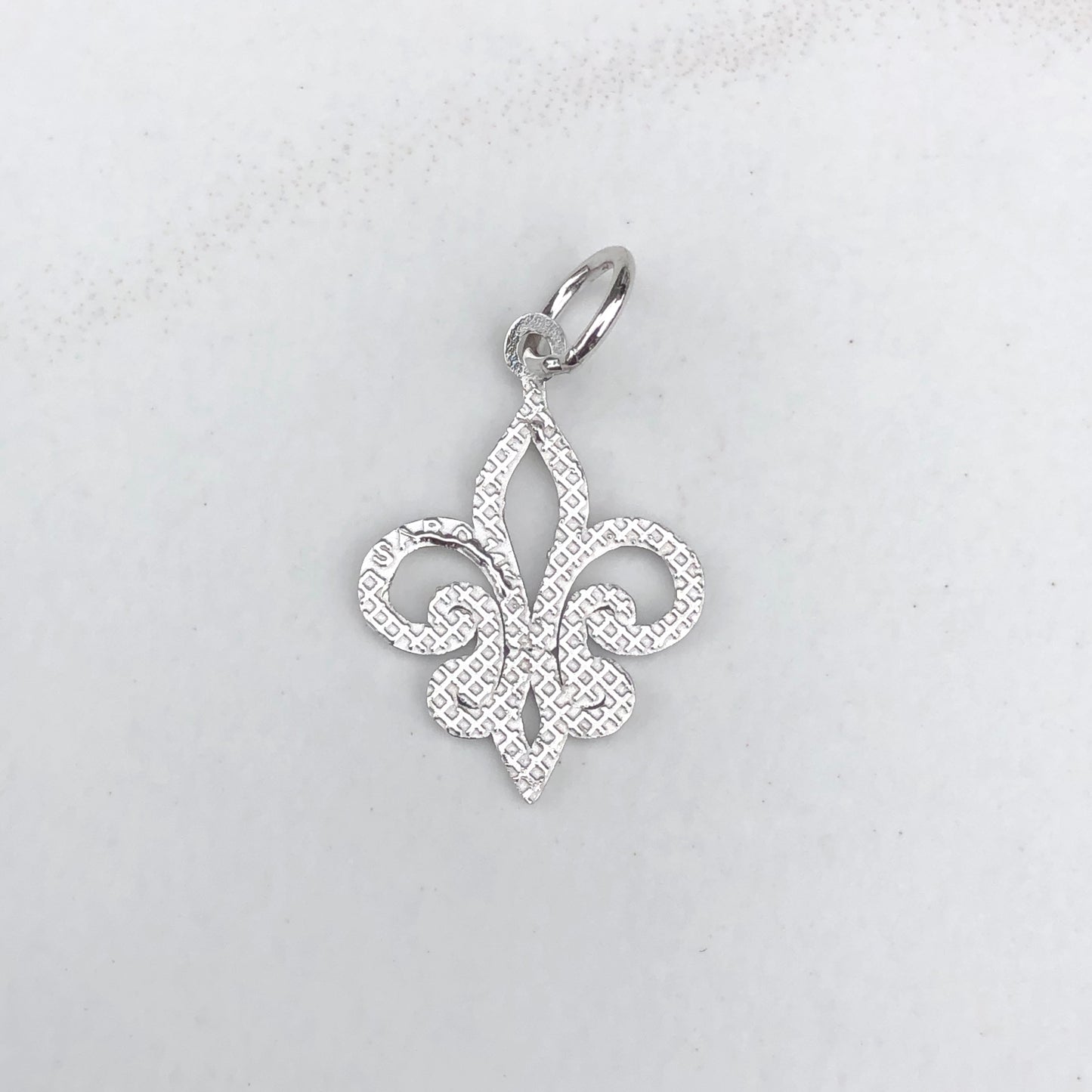 14KT White Gold Fleur de Lis Pendant Charm, 14KT White Gold Fleur de Lis Pendant Charm - Legacy Saint Jewelry