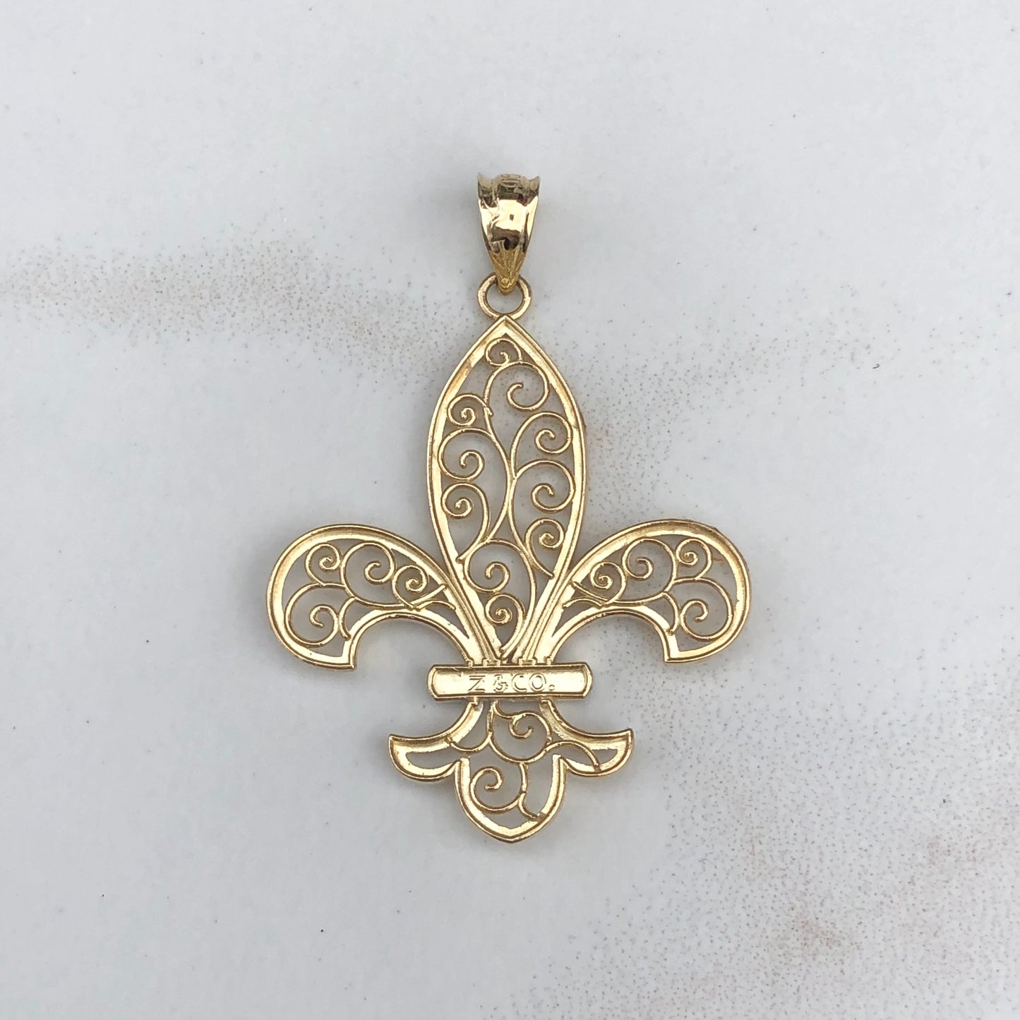 14KT Yellow Gold Filigree Fleur de Lis Pendant Charm, 14KT Yellow Gold Filigree Fleur de Lis Pendant Charm - Legacy Saint Jewelry