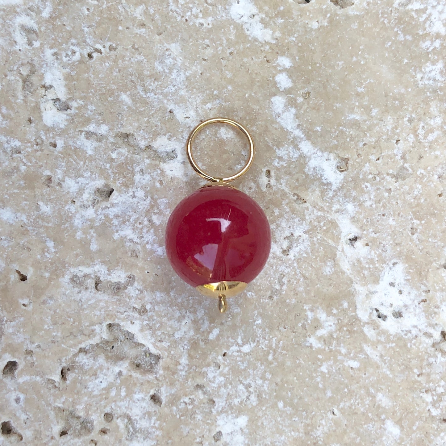 14KT Yellow Gold Red Onyx Ball Earring Charms, 14KT Yellow Gold Red Onyx Ball Earring Charms - Legacy Saint Jewelry